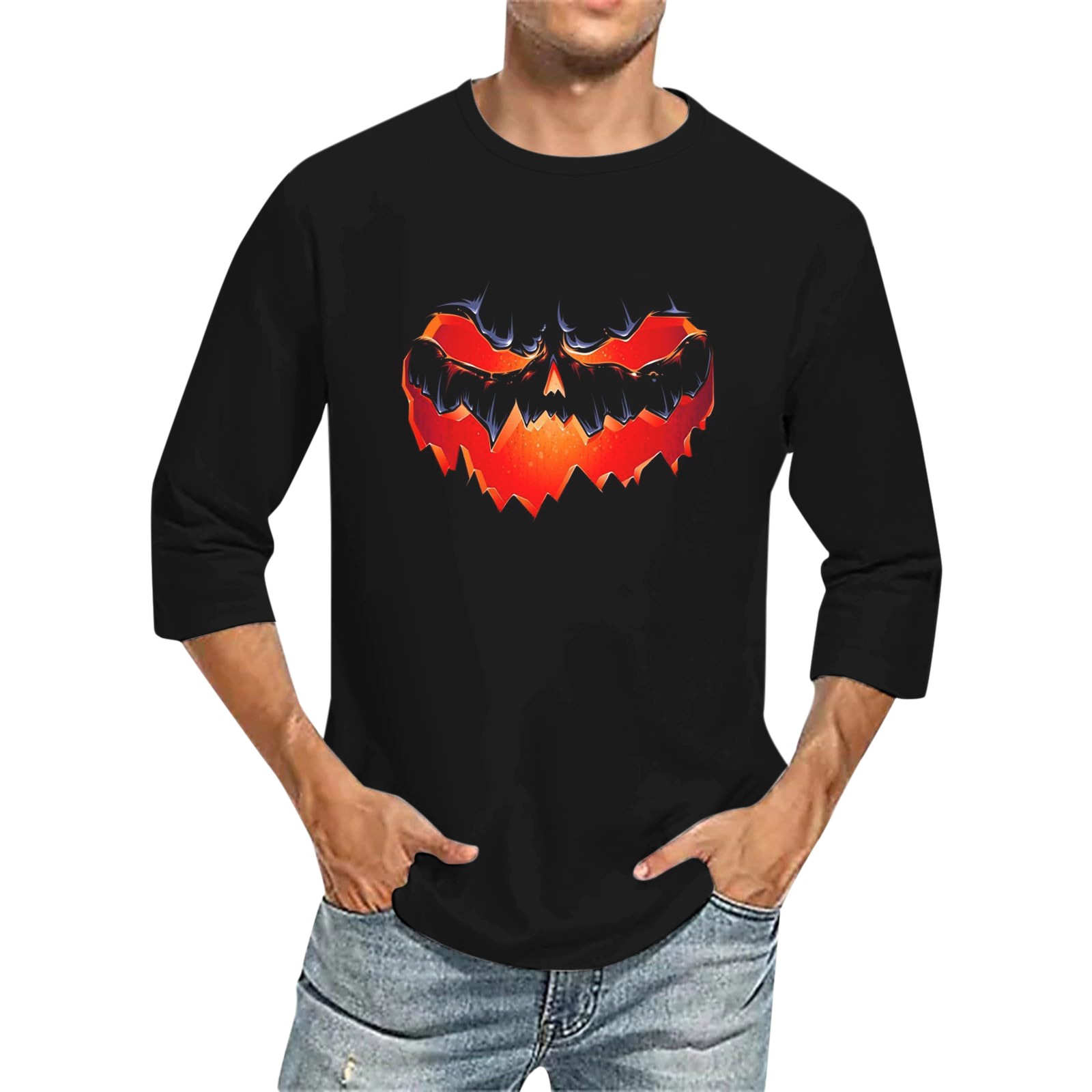 Men's 3D Printed T Shirts 3/4 Sleeve Round Neck Halloween Casual Large Size Tops - Bild 38 von 42